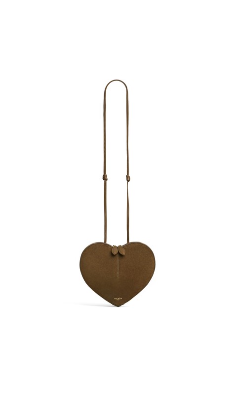ALA&Iuml;A LE C&OElig;UR BI-MATERIAL BAG IN LEATHER KAKI