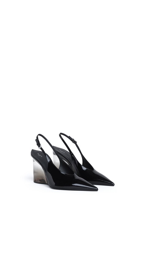 ALA&Iuml;A INVISIBLE WEDGE SLINGBACKS IN PATENT CALFSKIN BLACK - View 2