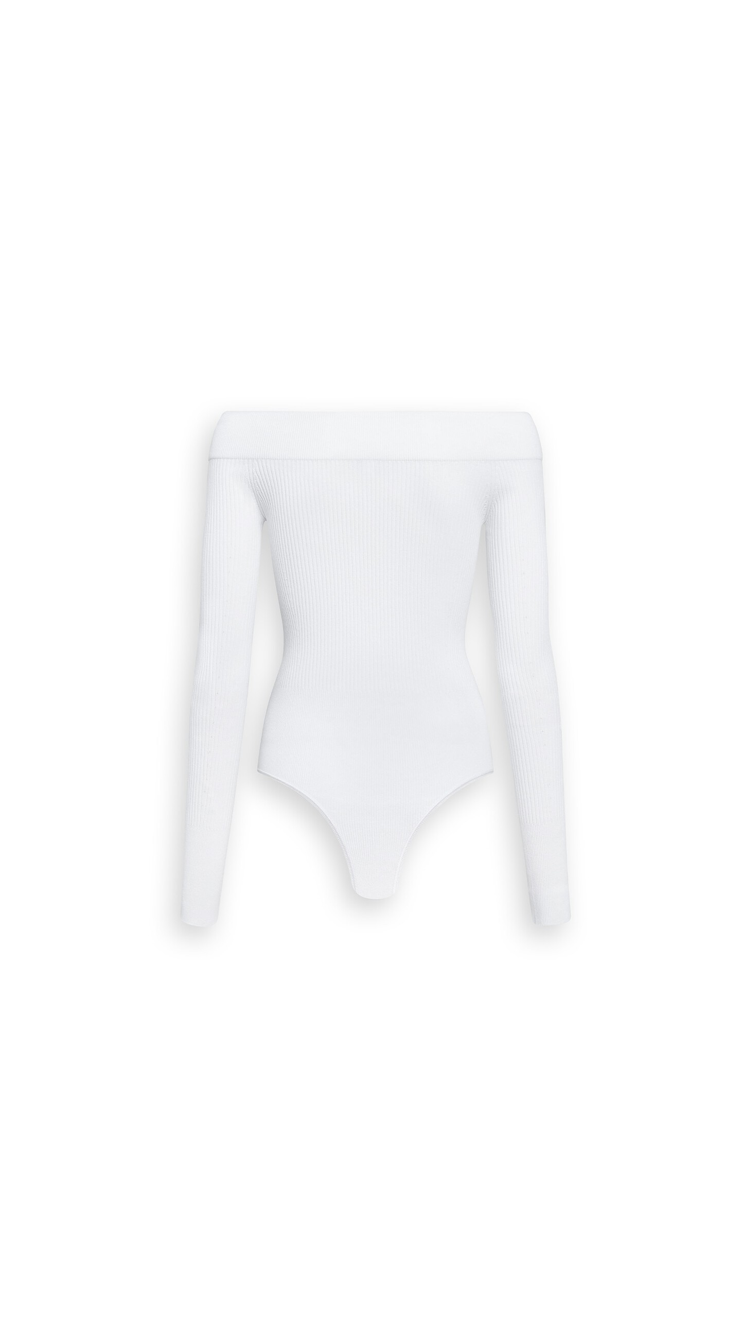 ALA&Iuml;A SCULPTING RIB KNIT OFF-SHOULDER BODYSUIT WHITE - View 2