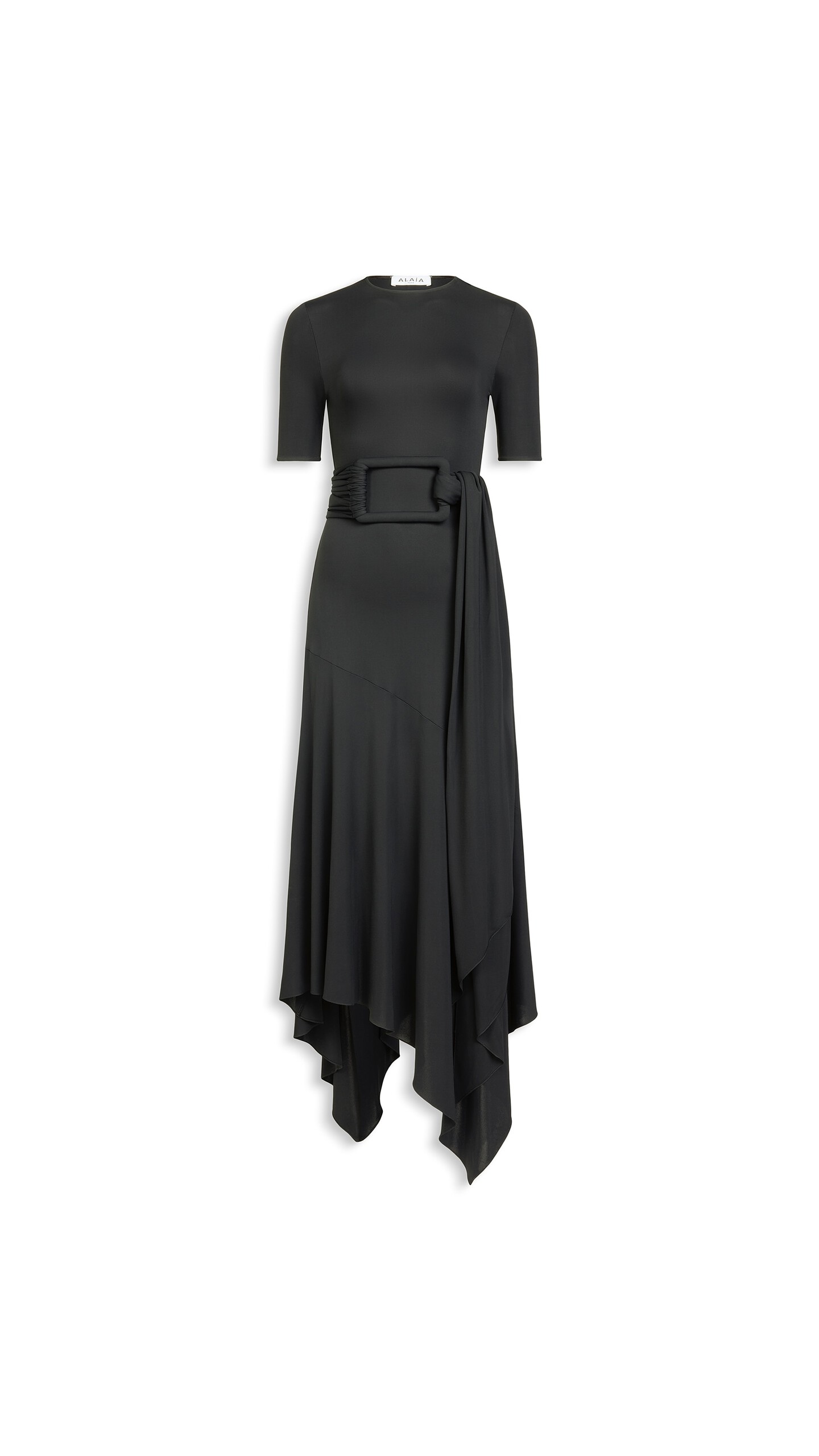 ALA&Iuml;A BELTED JERSEY DRESS BLACK