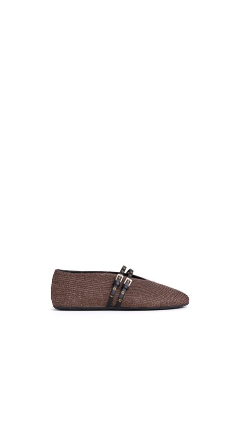 ALA&Iuml;A BALLET FLATS IN PAPER STRAW BROWN