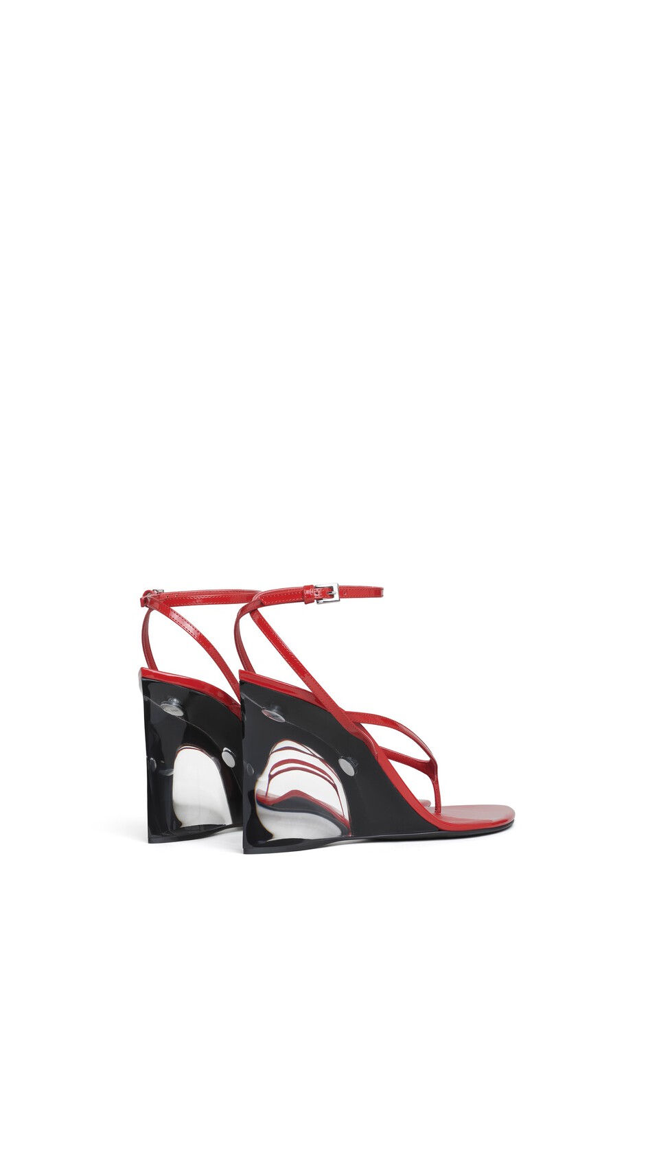 ALA&Iuml;A INVISIBLE THONG SANDALS IN PATENT CALFSKIN BURNT ORANGE - View 3