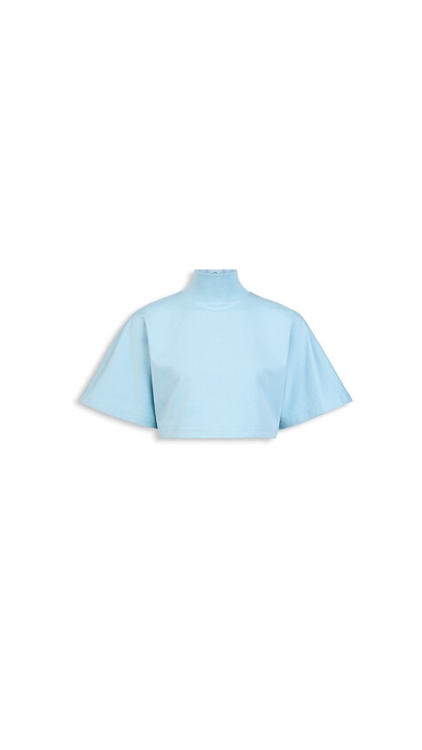ALA&Iuml;A CROPPED COTTON JERSEY T-SHIRT SKY
