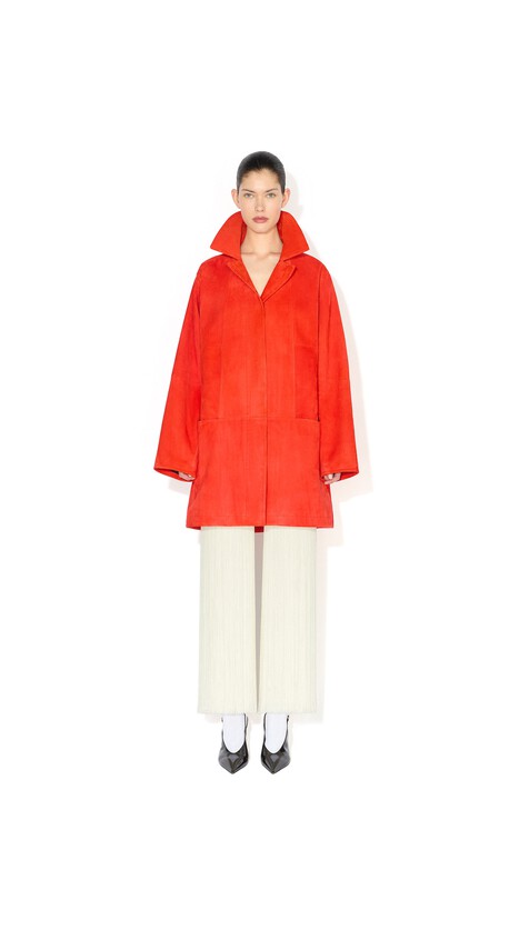 ALA&Iuml;A A-LINE SUEDE GOATSKIN COAT BLOOD ORANGE - View 2