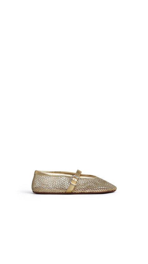 ALA&Iuml;A BALLET FLATS IN LAMINATED FISHNET PLATINUM