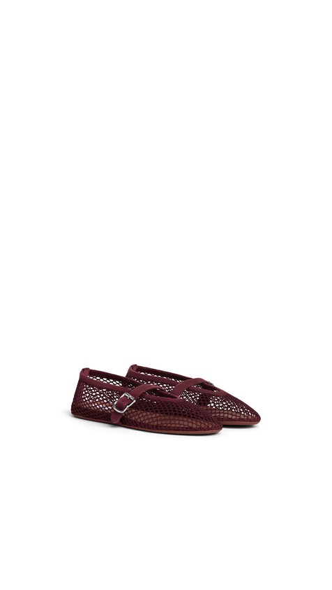 ALA&Iuml;A BALLET FLATS IN FISHNET AND SUEDE GARNET RED - View 2
