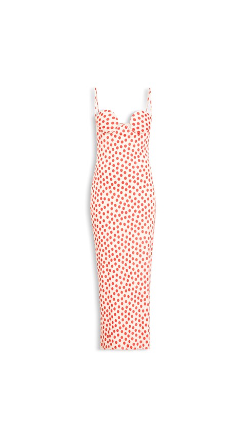 ALA&Iuml;A POLKA DOT COLUMN DRESS ECRU