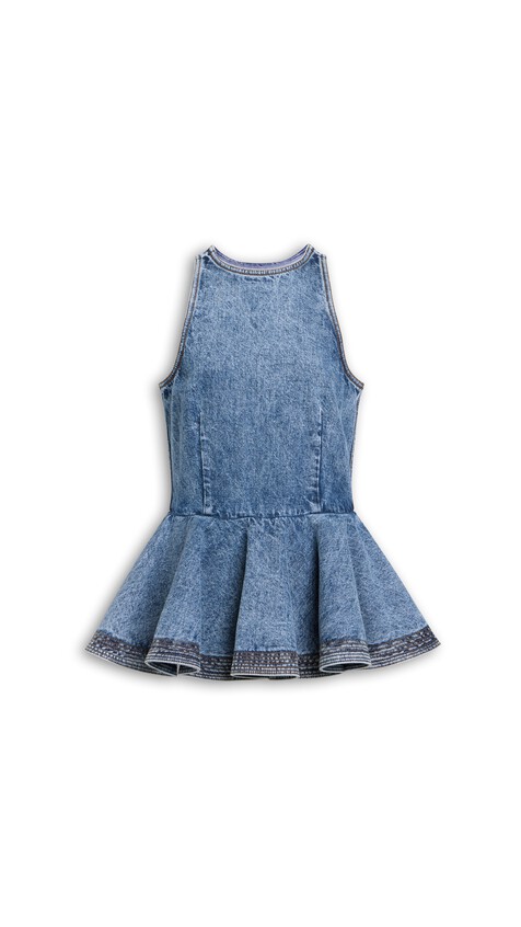 ALA&Iuml;A PEPLUM DENIM TOP SNOW BLUE