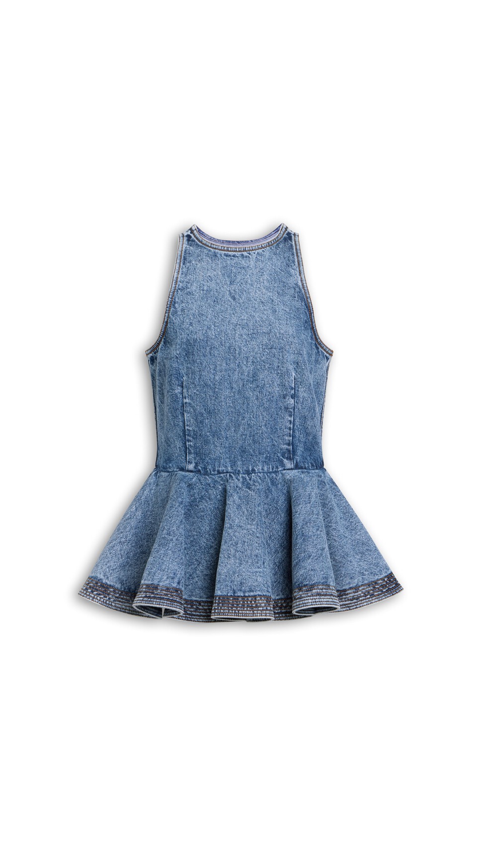 ALA&Iuml;A PEPLUM DENIM TOP SNOW BLUE