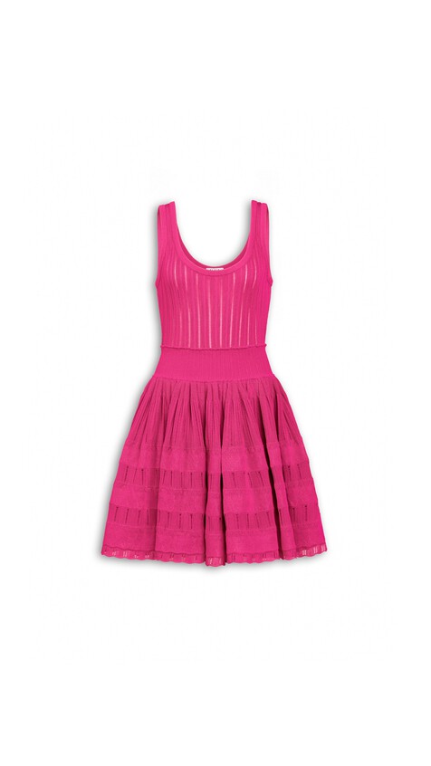 ALA&Iuml;A CRINOLINE KNIT DRESS BOUGAINVILLEA