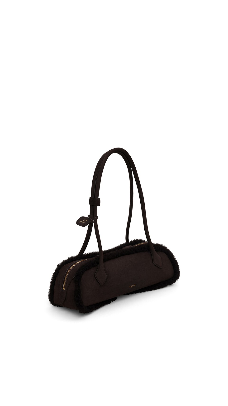 ALA&Iuml;A LE TECKEL MEDIUM BAG IN MERINO SHEARLING CHESTNUT - View 2