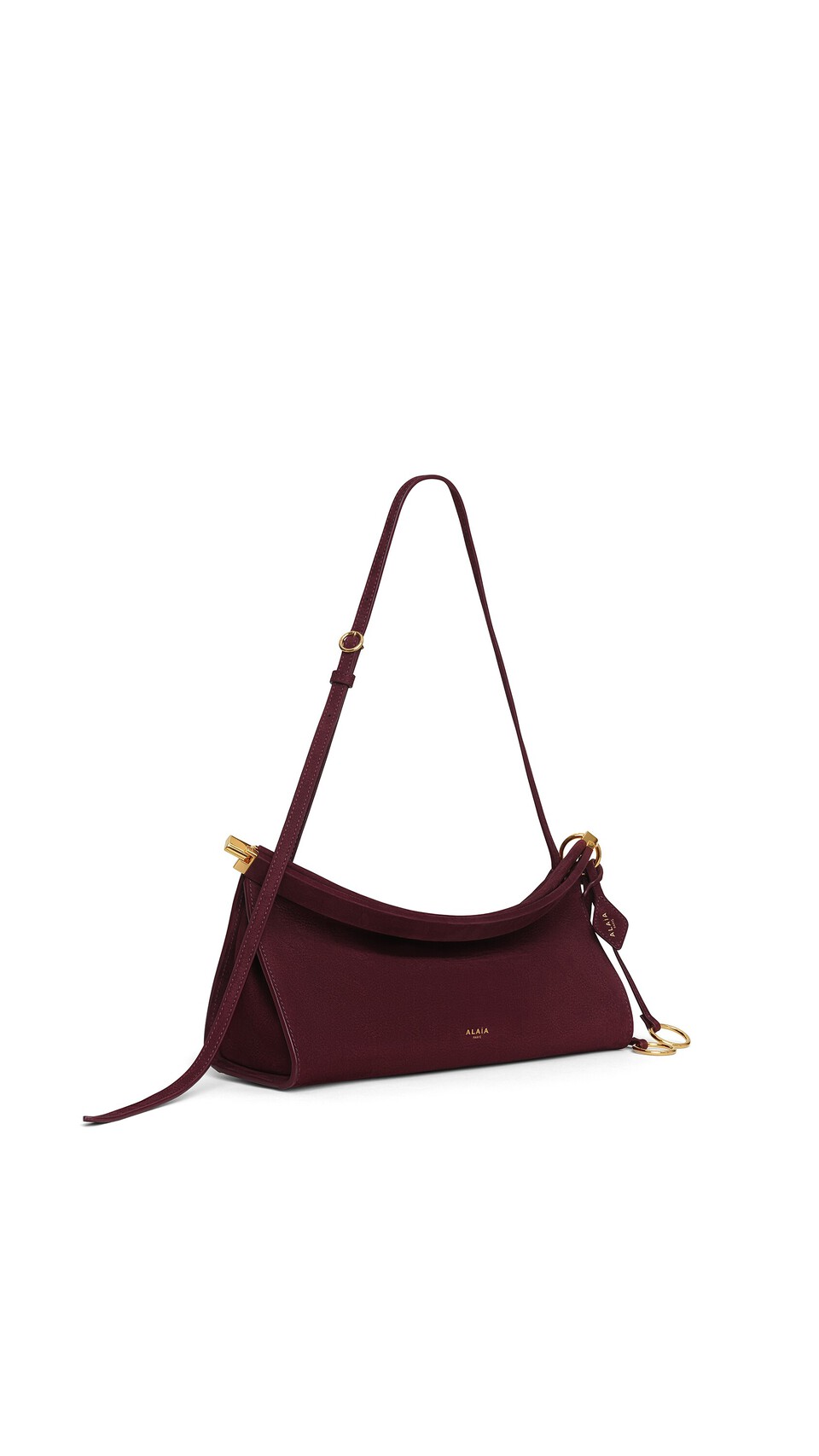 ALA&Iuml;A LE CLICK EAST WEST MEDIUM BAG IN NUBUCK GARNET RED - View 2