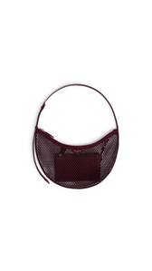 GARNET RED - ALA&Iuml;A ONE PIECE DEMI LUNE BAG IN FISHNET AND SUEDE