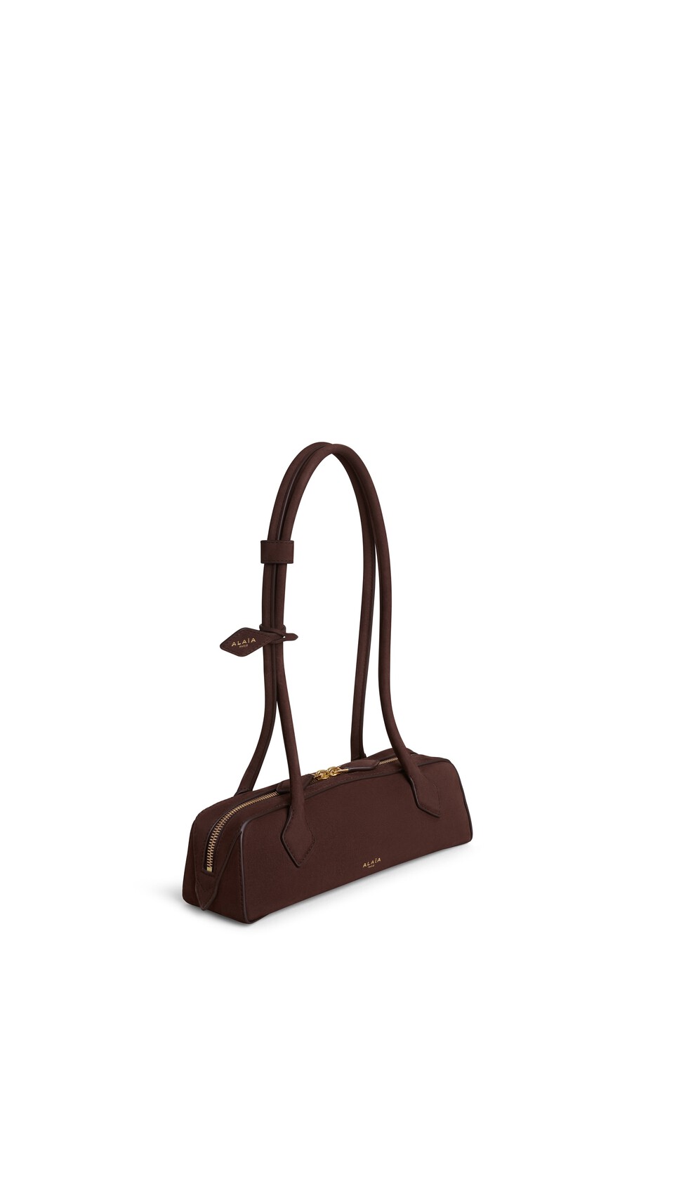 ALA&Iuml;A LE TECKEL SMALL BAG IN NUBUCK BROWN/GOLD - View 2