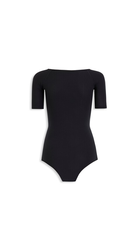 ALA&Iuml;A SHORT SLEEVES SECOND-SKIN KNIT BODYSUIT BLACK - View 2