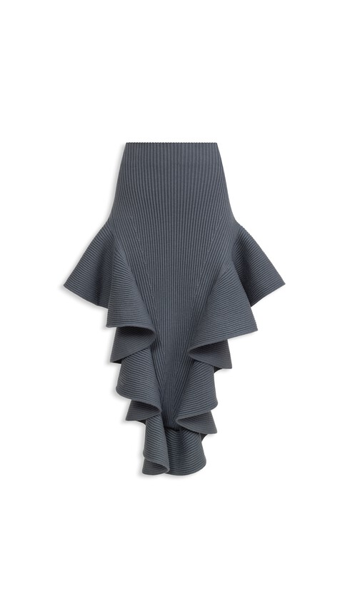 ALA&Iuml;A RIBBED RUFFLE SKIRT BLUE GREY