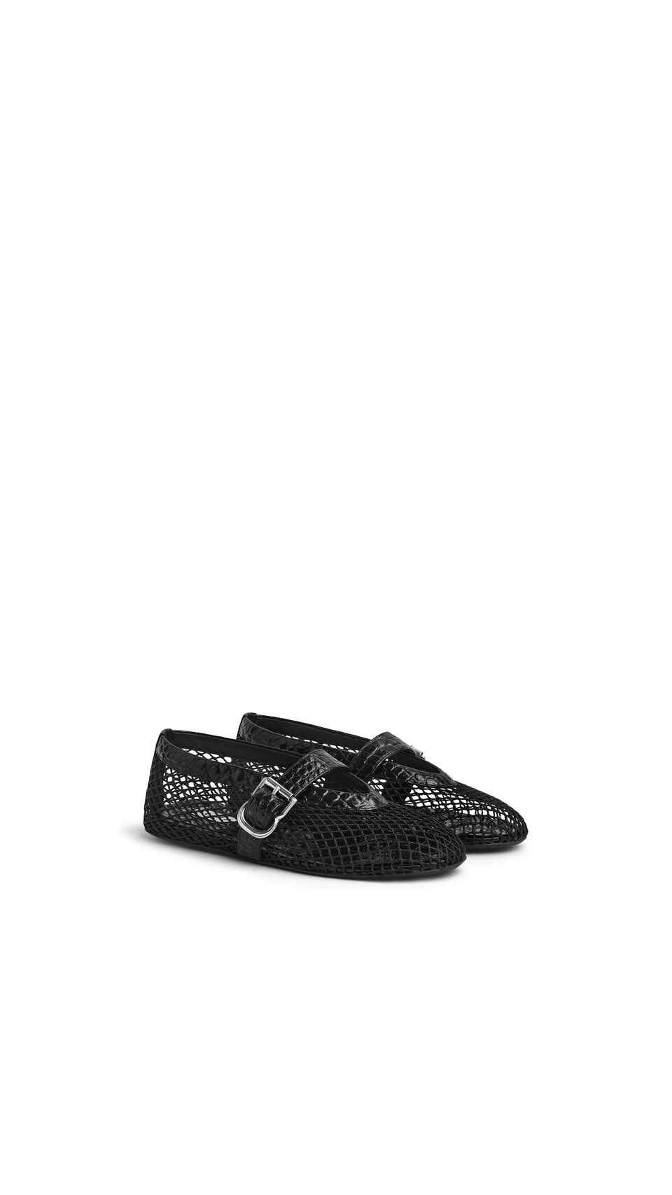 ALA&Iuml;A BALLET FLATS IN FISHNET AND CROCODILE EMBOSSED CALFSKIN BLACK - View 2
