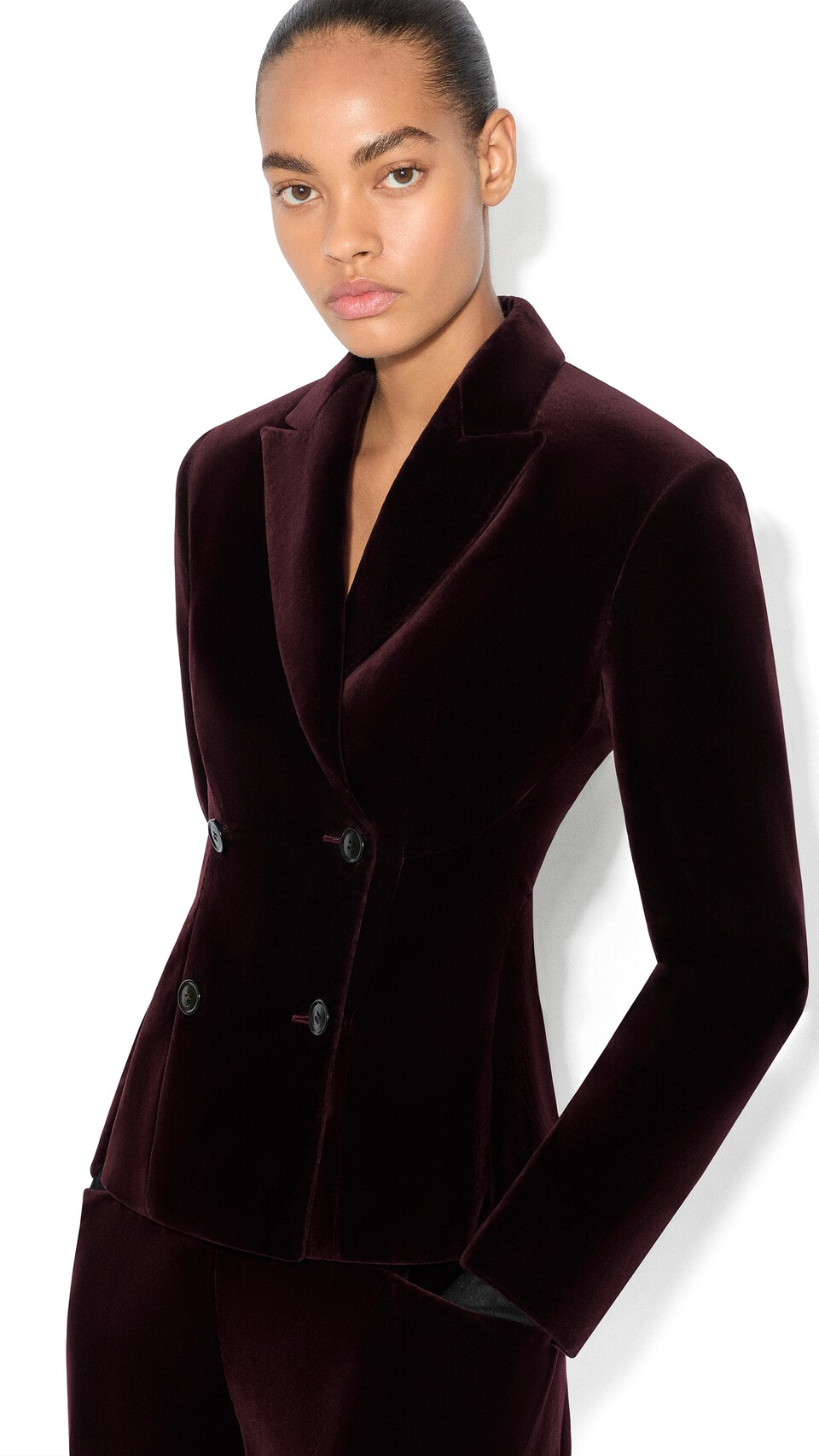 ALA&Iuml;A COTTON VELVET DOUBLE-BREASTED JACKET EGGPLANT - View 4