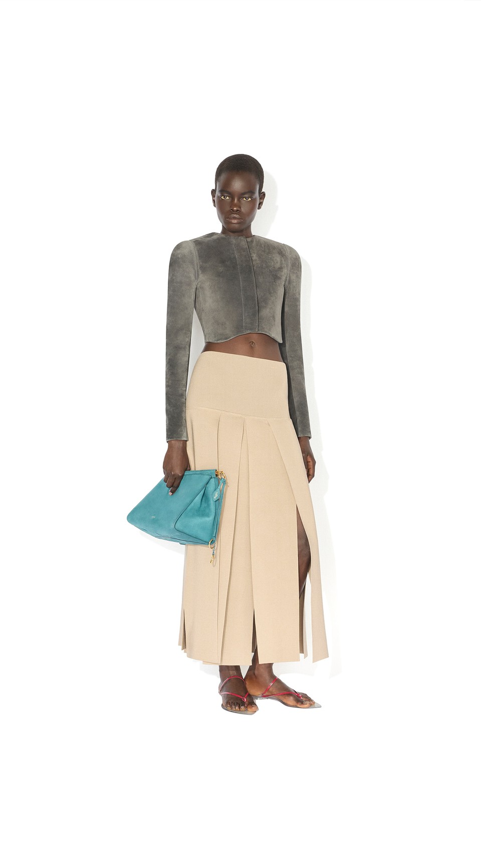 ALA&Iuml;A PLEATED MIDI SKIRT BEIGE - View 2