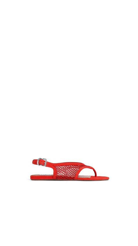 ALA&Iuml;A FISHNET THONG SANDALS IN SUEDE ORANGE-RED