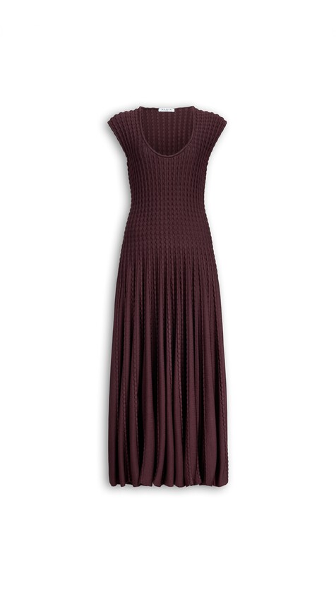 ALA&Iuml;A SCULPTURAL FLARE DRESS BORDEAUX