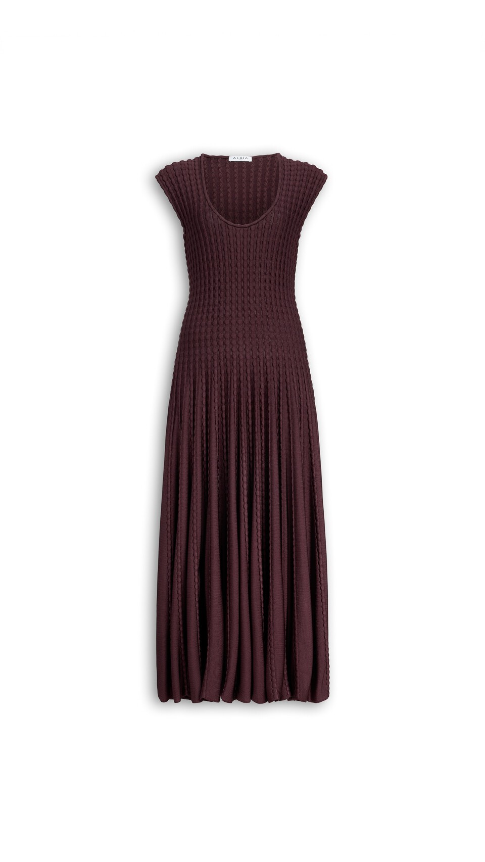 ALA&Iuml;A SCULPTURAL FLARE DRESS BORDEAUX