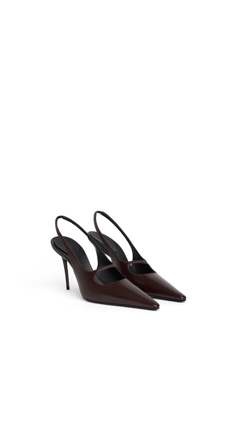 ALA&Iuml;A DROP SLINGBACKS IN POLISHED GOATSKIN DARK BROWN - View 2