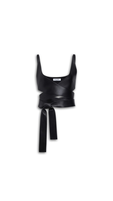ALA&Iuml;A LEATHER WRAPPED TOP BLACK