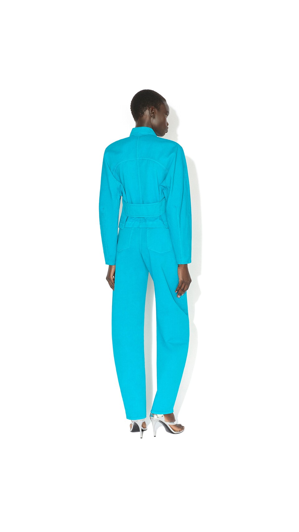 ALA&Iuml;A ROUND DENIM JACKET TURQUOISE - View 3