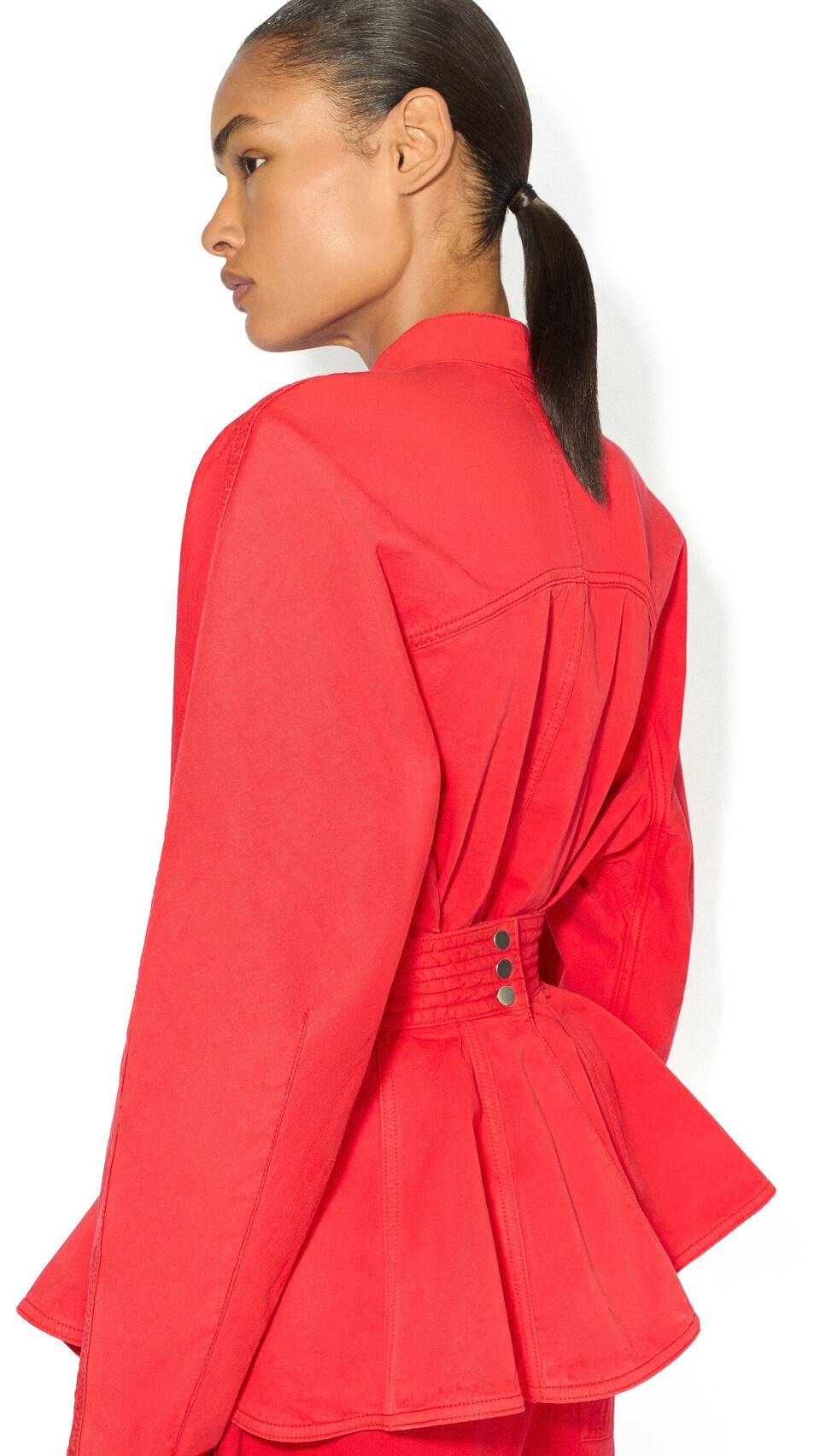 ALA&Iuml;A ROUND DENIM JACKET VERMILION RED - View 4
