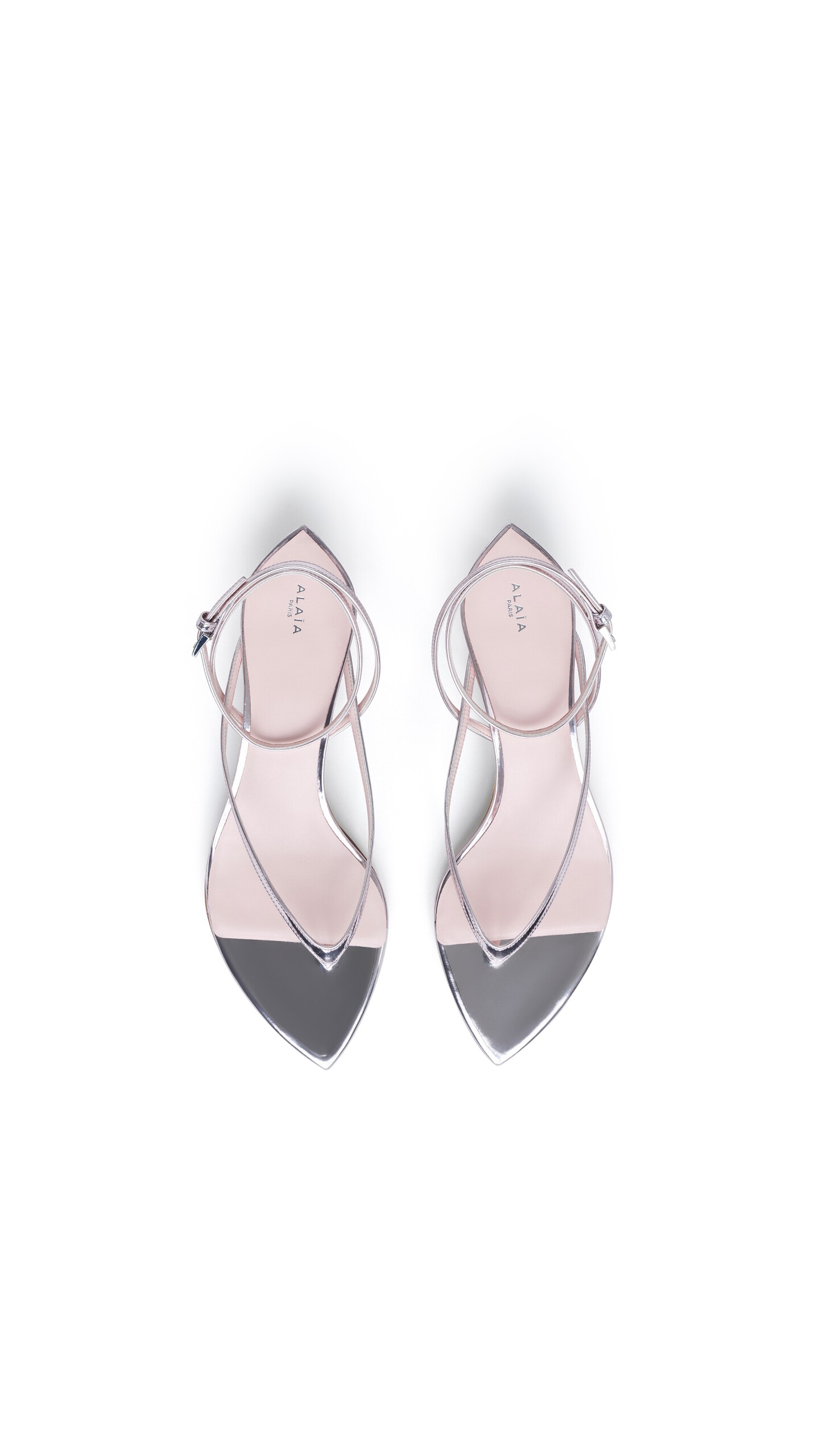 ALA&Iuml;A INVISIBLE THONG IN MIRROR CALFSKIN BLUSH/SILVER - View 4