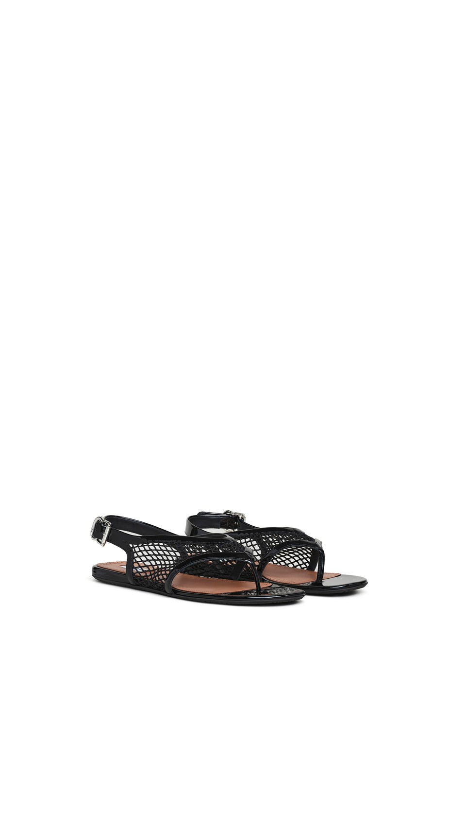 ALA&Iuml;A FISHNET THONG SANDALS IN PATENT CALFSKIN BLACK - View 2
