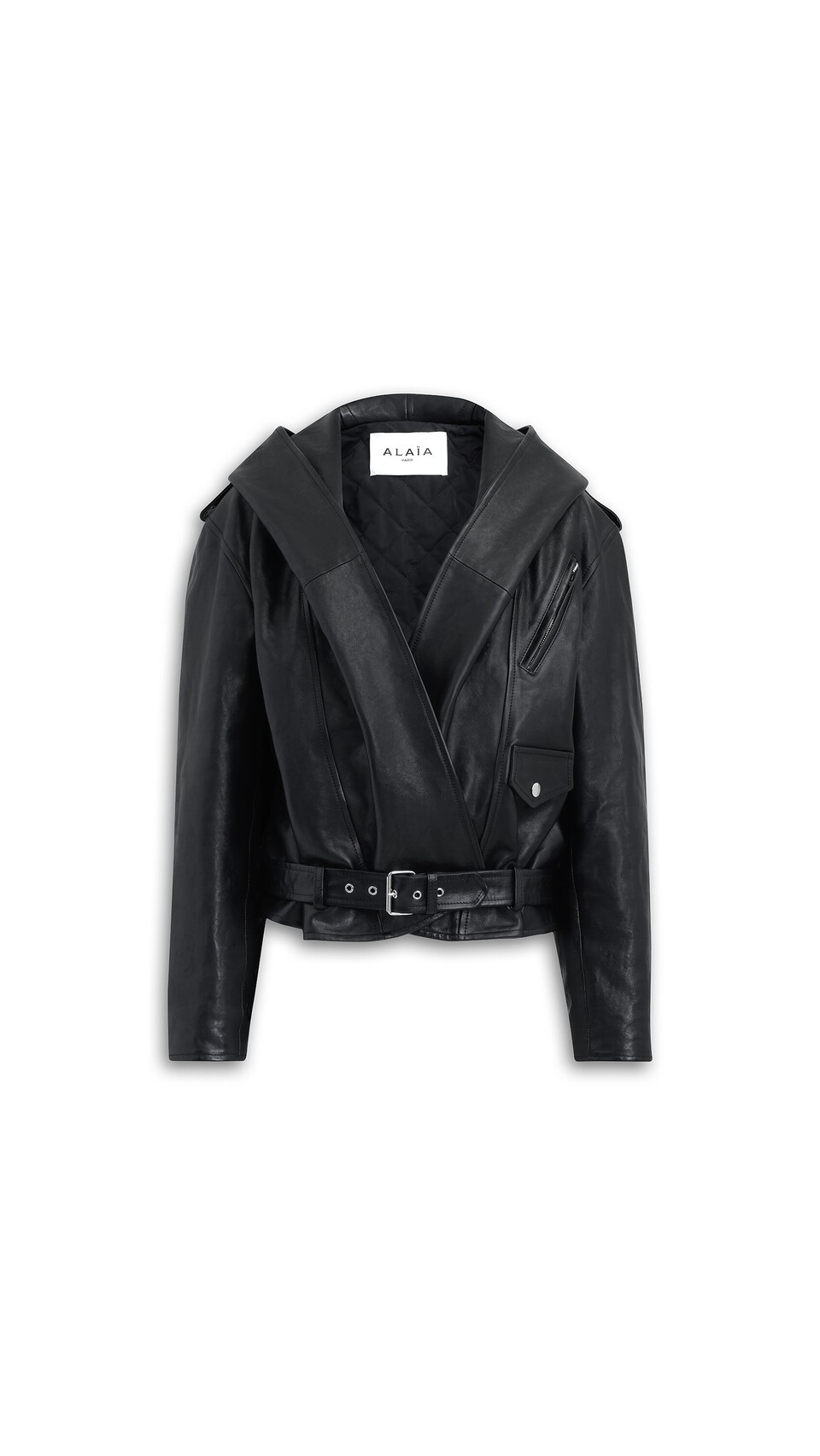 ALA&Iuml;A LEATHER HOODED BIKER JACKET BLACK