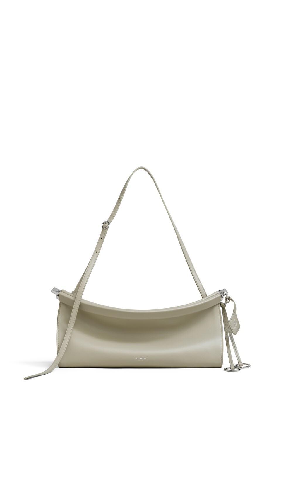 ALA&Iuml;A LE CLICK EAST WEST MEDIUM BAG IN LEATHER BEIGE GREY