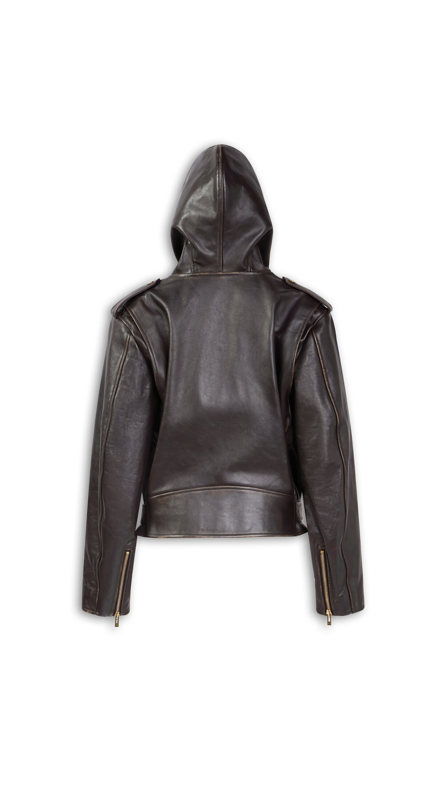 ALA&Iuml;A LEATHER HOODED BIKER JACKET EBENE - View 7