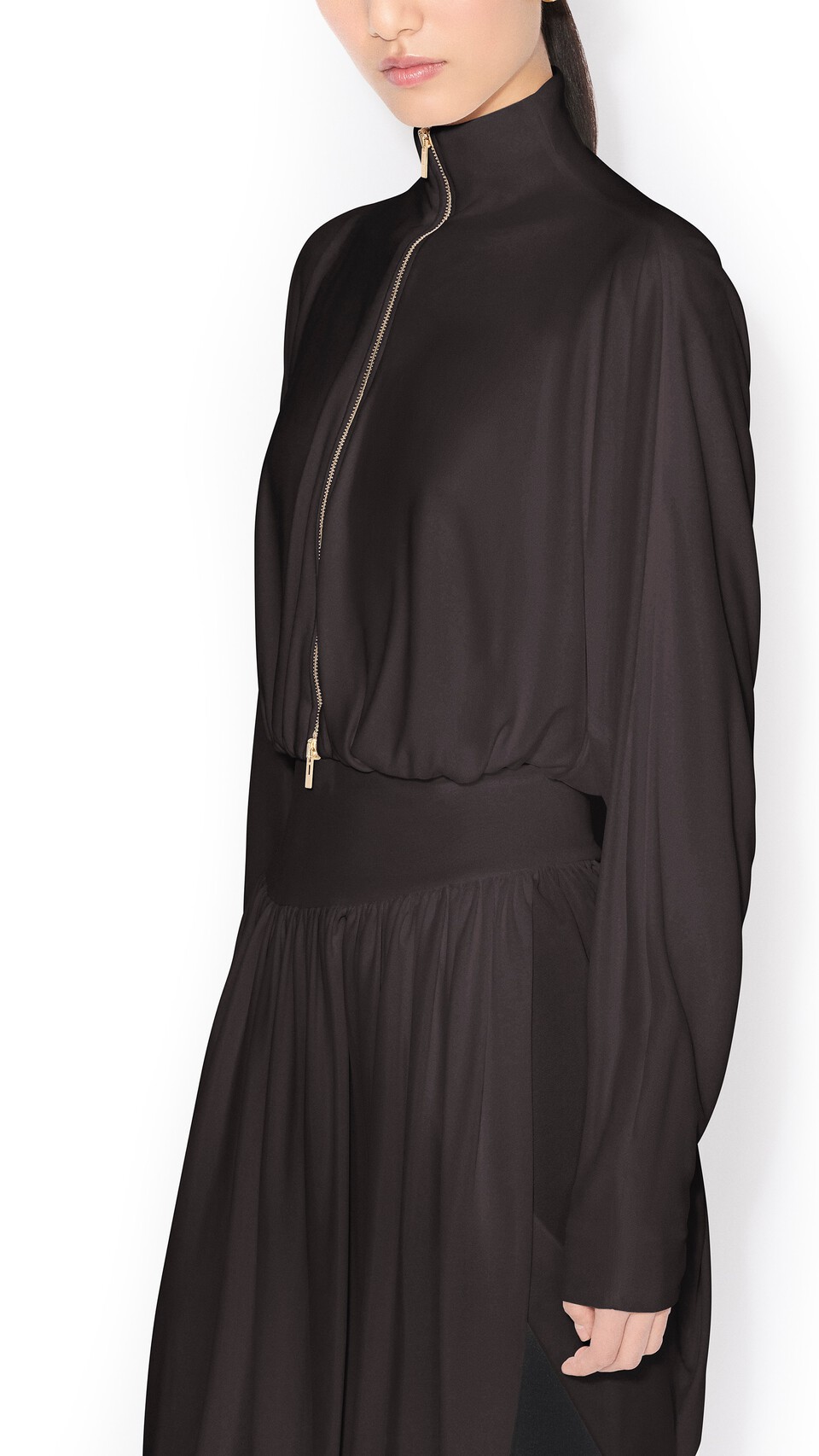 ALA&Iuml;A TWISTED FLUID JERSEY SKIRT EBENE - View 4