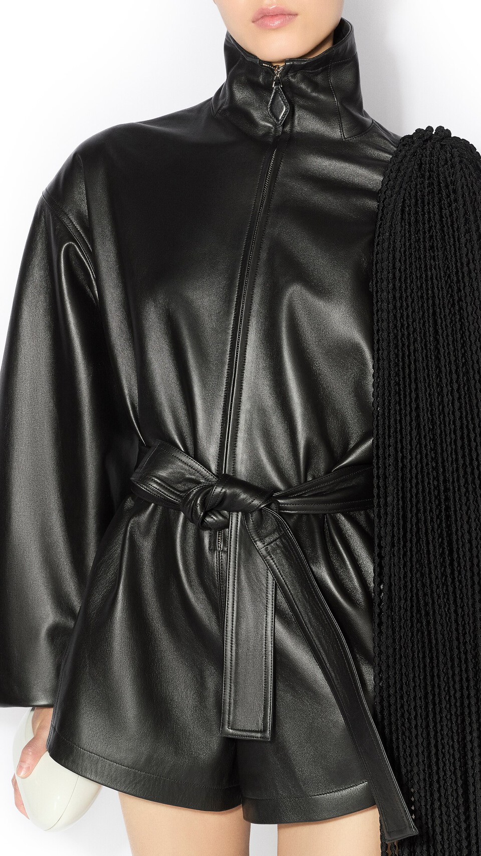 ALA&Iuml;A LEATHER SHORT JUMPSUIT BLACK - View 3