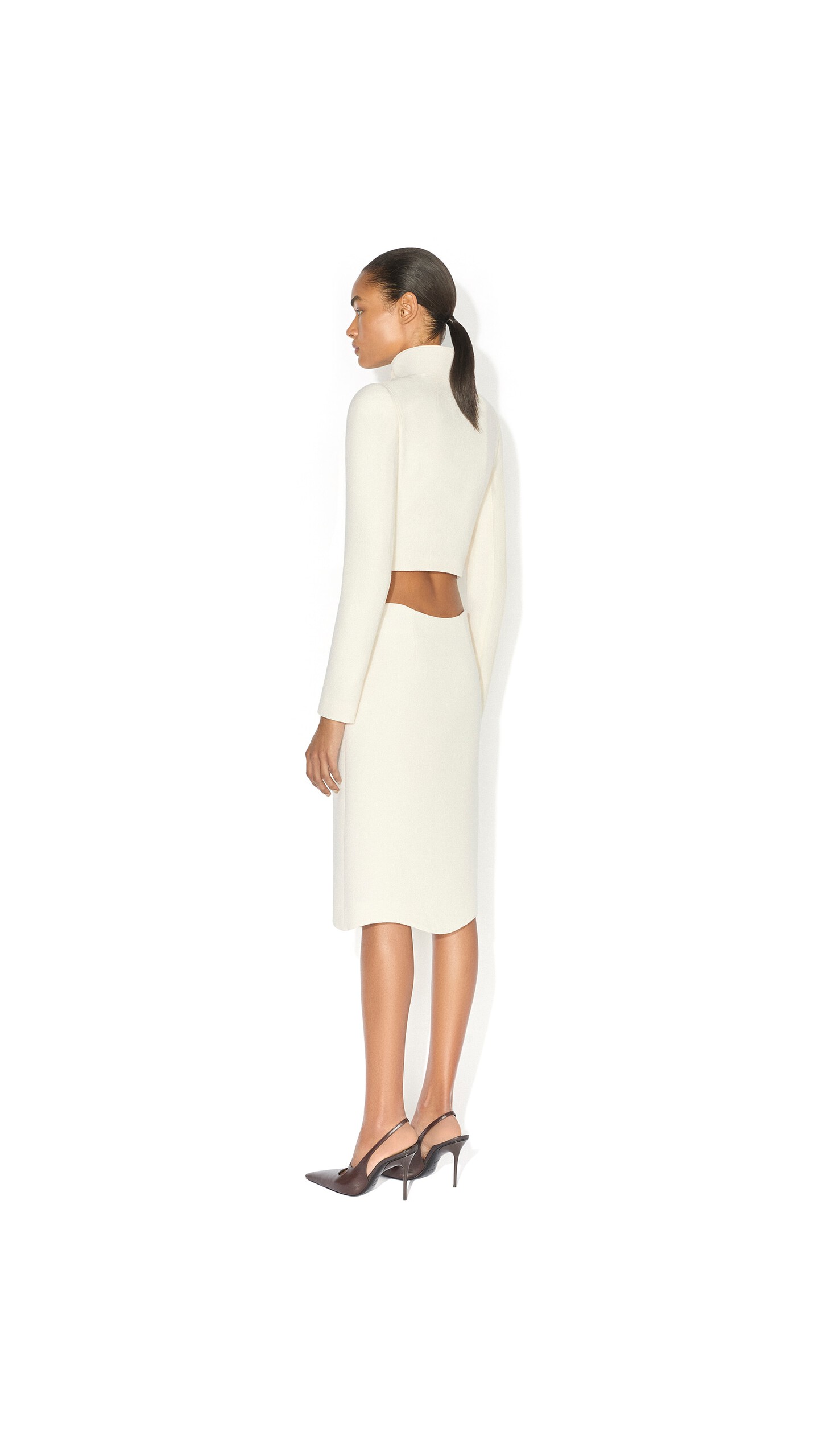 ALA&Iuml;A CURVED WOOL CREPE SKIRT IVORY - View 5