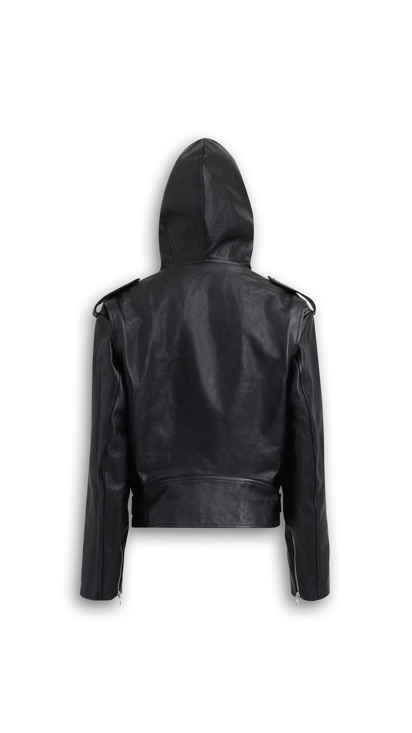 ALA&Iuml;A LEATHER HOODED BIKER JACKET BLACK - View 2
