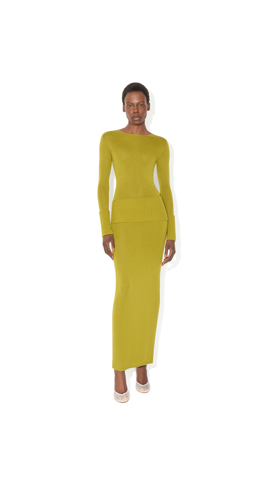 ALA&Iuml;A MERINO BODYCON DRESS LIME - View 2