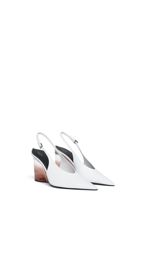 ALA&Iuml;A INVISIBLE WEDGE SLINGBACKS IN PATENT CALFSKIN OPTICAL WHITE - View 2