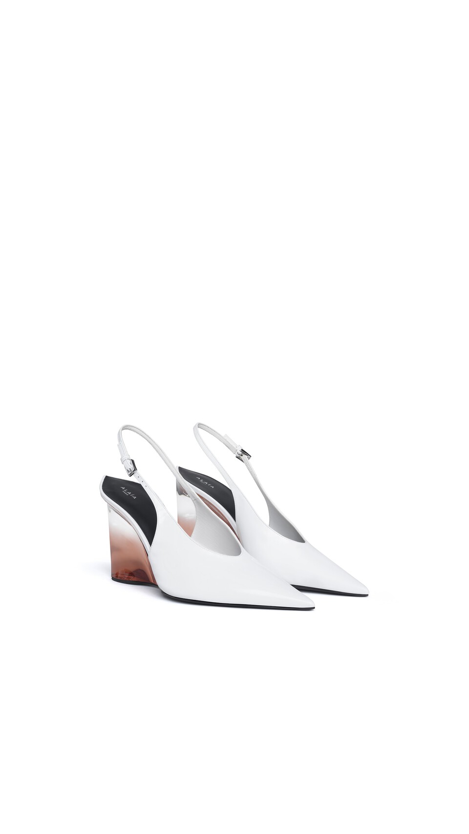 ALA&Iuml;A INVISIBLE WEDGE SLINGBACKS IN PATENT CALFSKIN OPTICAL WHITE - View 2