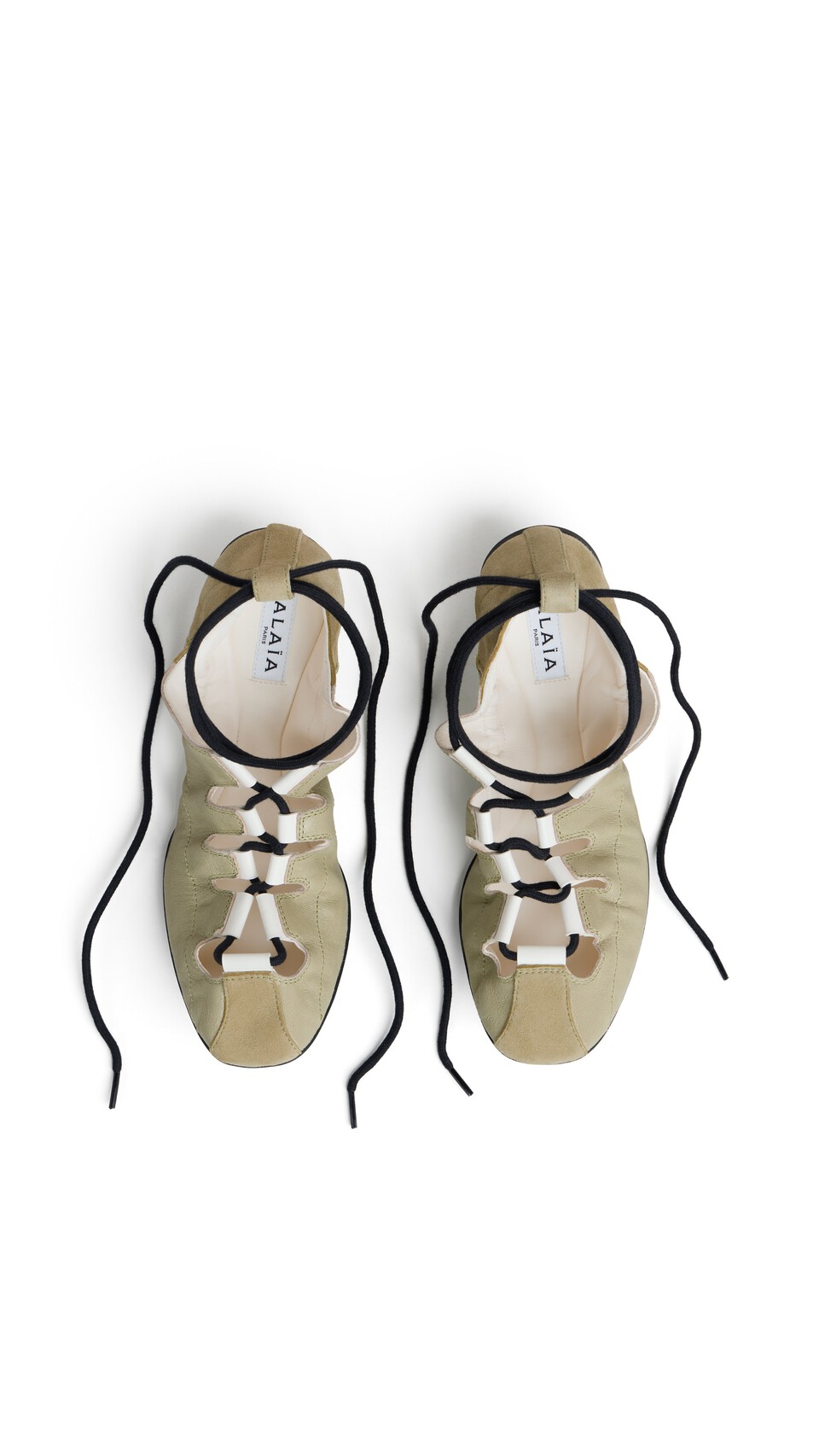 ALA&Iuml;A  FOLD LACED FLATS IN LEATHER ALMOND GREEN - View 4