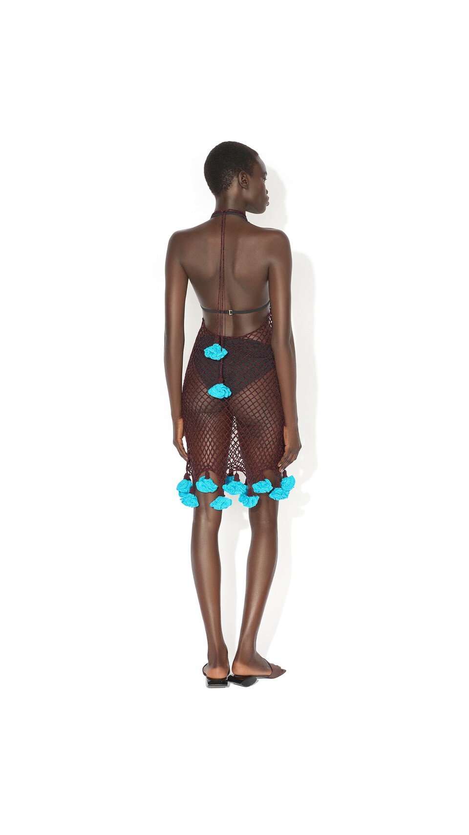 ALA&Iuml;A FLORAL CROCHET DRESS BURGUNDY/BLUE - View 3