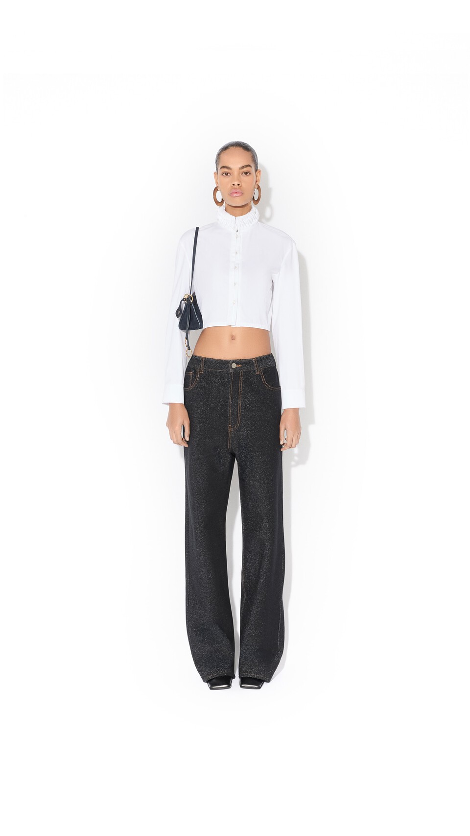 ALA&Iuml;A LE CLICK EAST WEST SMALL BAG IN SUEDE MIDNIGHT - View 4
