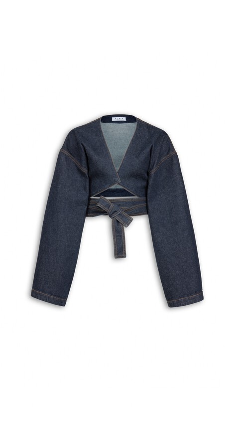 ALA&Iuml;A WRAP DENIM JACKET BLUE