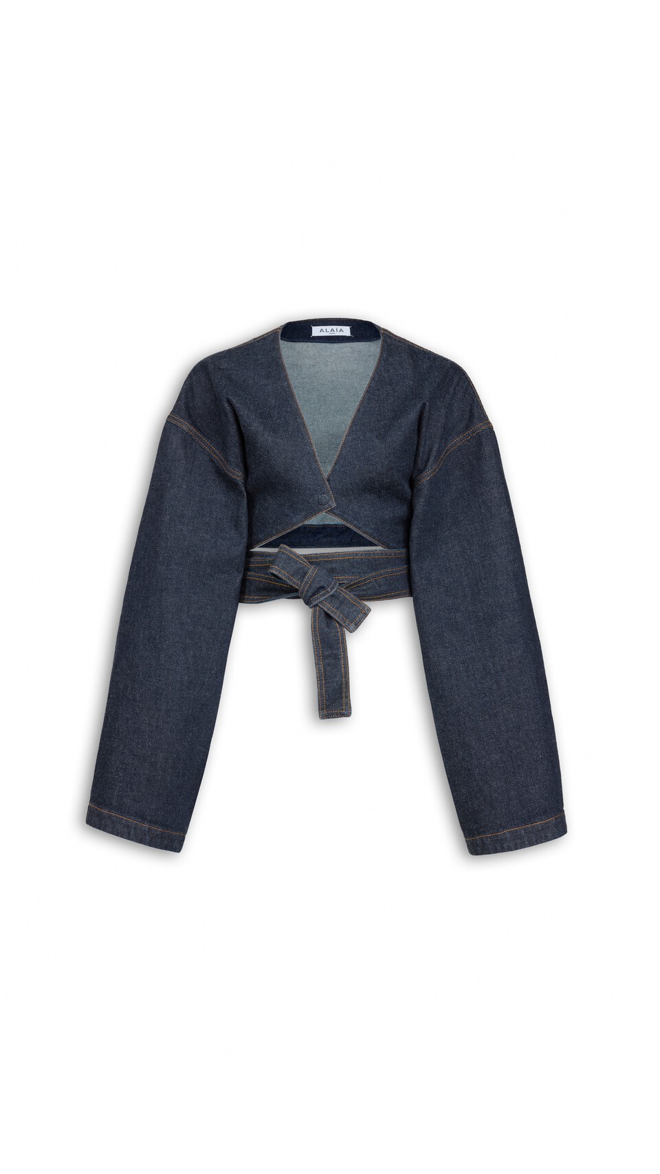 ALA&Iuml;A WRAP DENIM JACKET BLUE