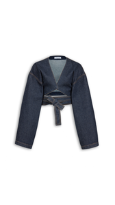 BLUE - ALA&Iuml;A WRAP DENIM JACKET