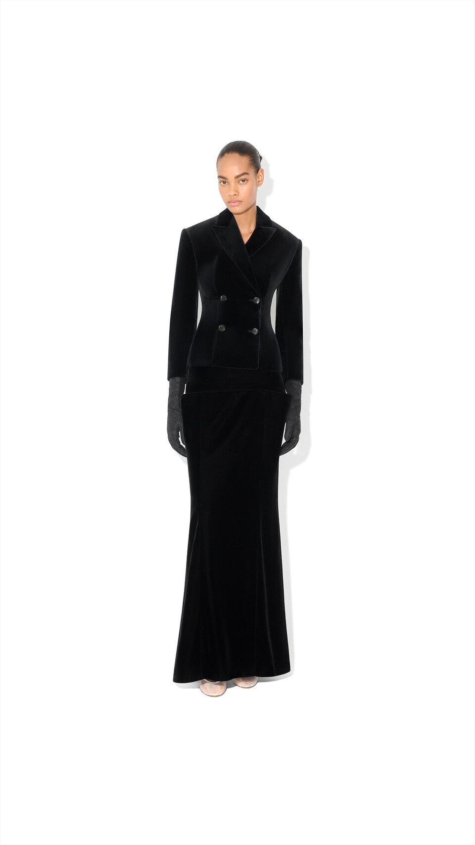 ALA&Iuml;A COTTON VELVET DOUBLE-BREASTED JACKET BLACK - View 2