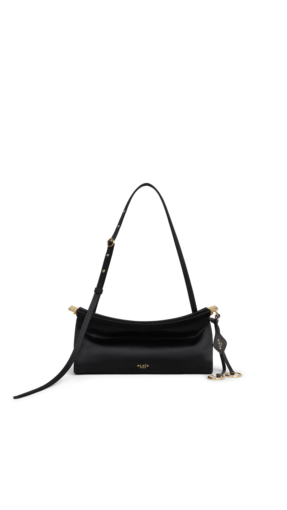 ALA&Iuml;A LE CLICK EAST WEST SMALL BAG IN SATIN BLACK
